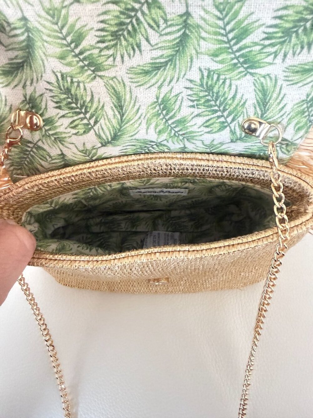 Tommy Bahama Gold Straw Crossbody Bag with Bamboo Handle - Picture 5 of 5